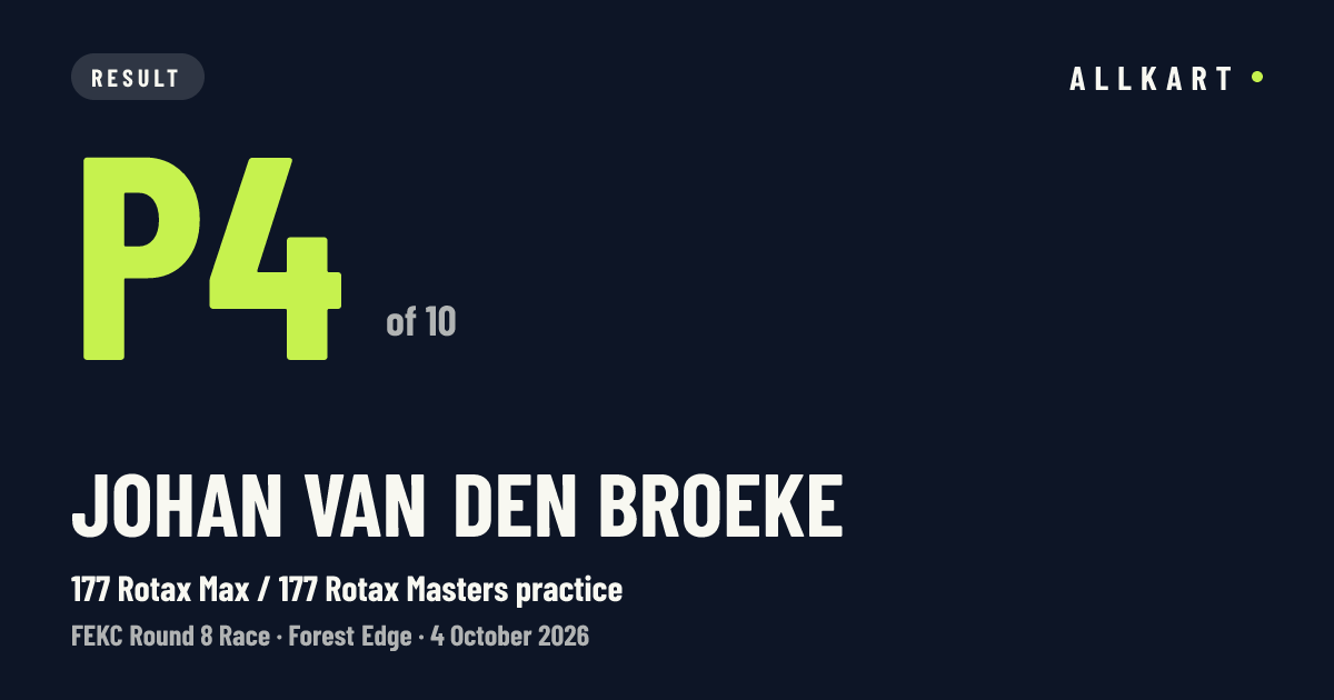Johan Van den broeke: P4 of 10 in 177 Rotax Max / 177 Rotax Masters practice at Forest Edge