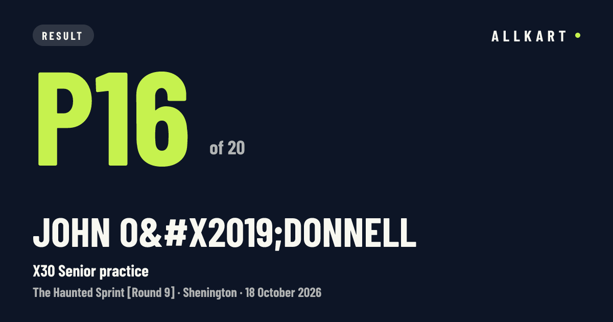 John O’DONNELL: P16 of 20 in X30 Senior practice at Shenington