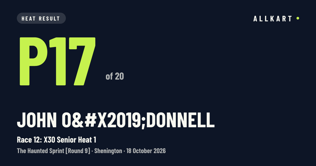 John O’DONNELL: P17 of 20 in Race 12: X30 Senior Heat 1 at Shenington