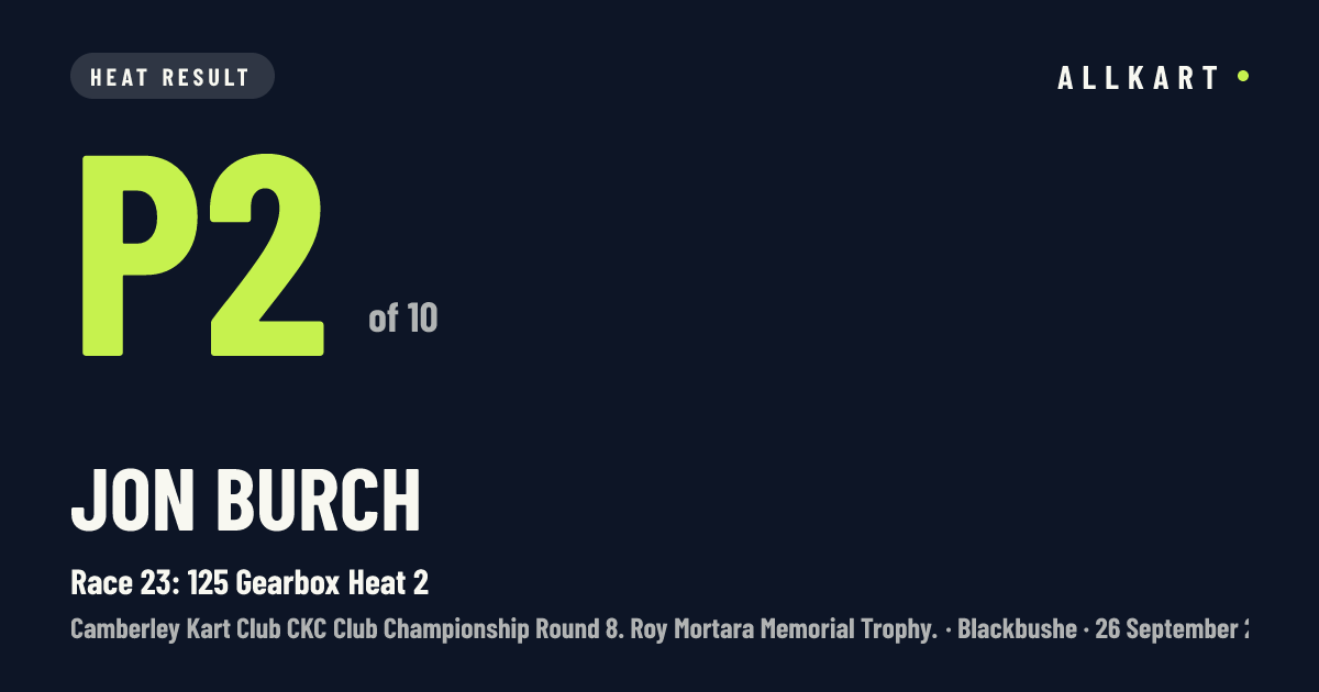 Jon Burch: P2 of 10 in Race 23: 125 Gearbox Heat 2 at Blackbushe