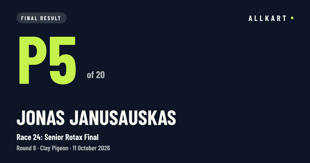 Jonas Janusauskas: P5 of 20 in Race 24: Senior Rotax Final at Clay Pigeon
