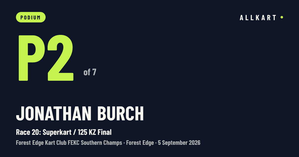 Jonathan Burch: P2 of 7 in Race 20: Superkart / 125 KZ Final at Forest Edge