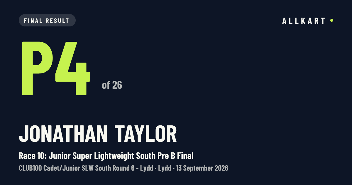 Jonathan Taylor: P4 of 26 in Race 10: Junior Super Lightweight South Pre B Final at Lydd