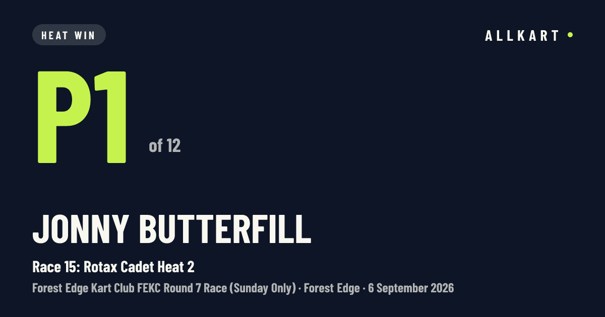 Jonny Butterfill: P1 of 12 in Race 15: Rotax Cadet Heat 2 at Forest Edge