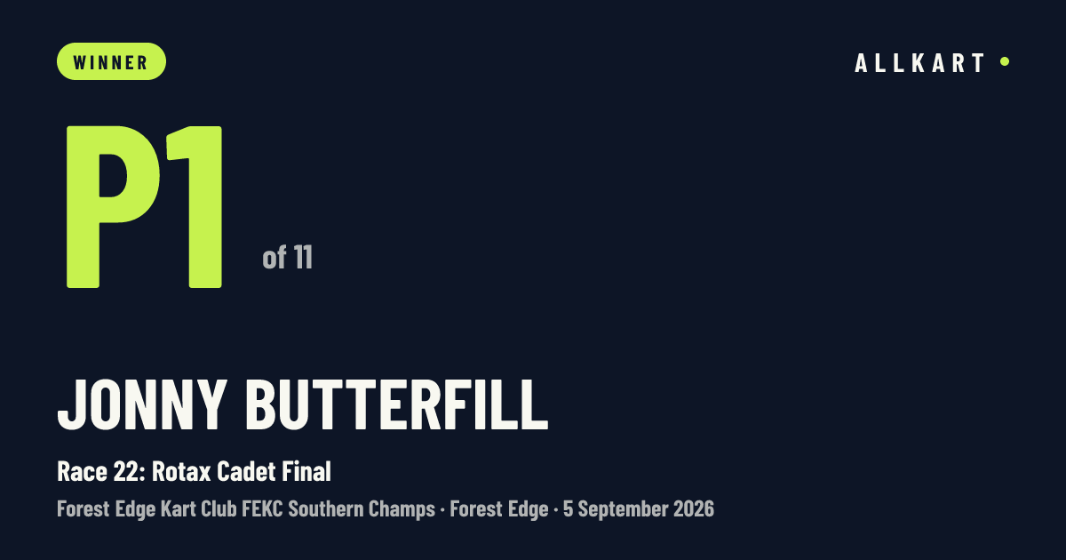 Jonny Butterfill: P1 of 11 in Race 22: Rotax Cadet Final at Forest Edge