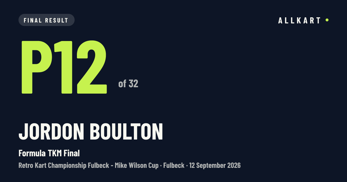 Jordon Boulton: P12 of 32 in Formula TKM Final at Fulbeck