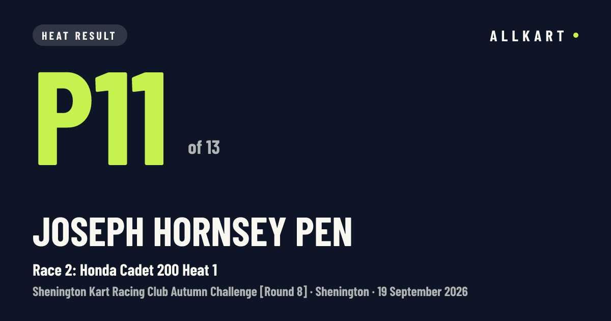 Joseph Hornsey pen: P11 of 13 in Race 2: Honda Cadet 200 Heat 1 at Shenington