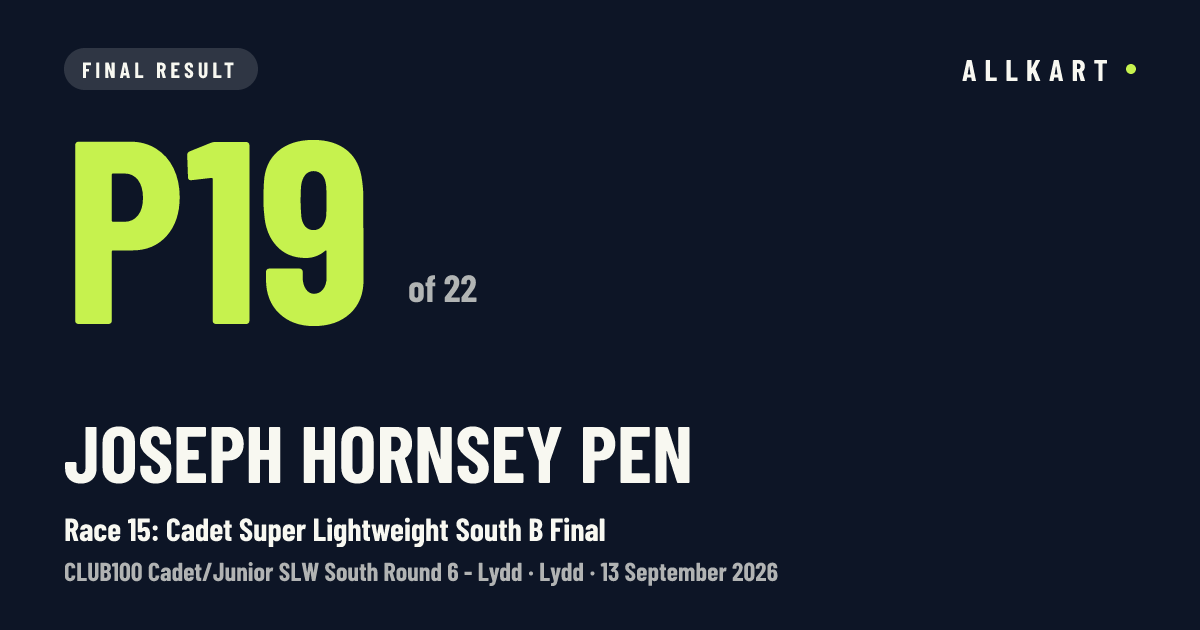 Joseph Hornsey pen: P19 of 22 in Race 15: Cadet Super Lightweight South B Final at Lydd