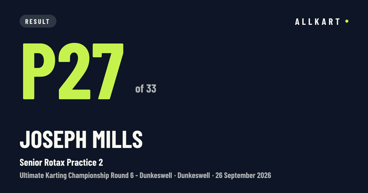 Joseph MILLS: P27 of 33 in Senior Rotax Practice 2 at Dunkeswell
