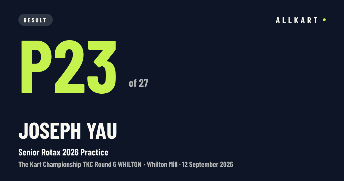 Joseph Yau: P23 of 27 in Senior Rotax 2026 Practice at Whilton Mill