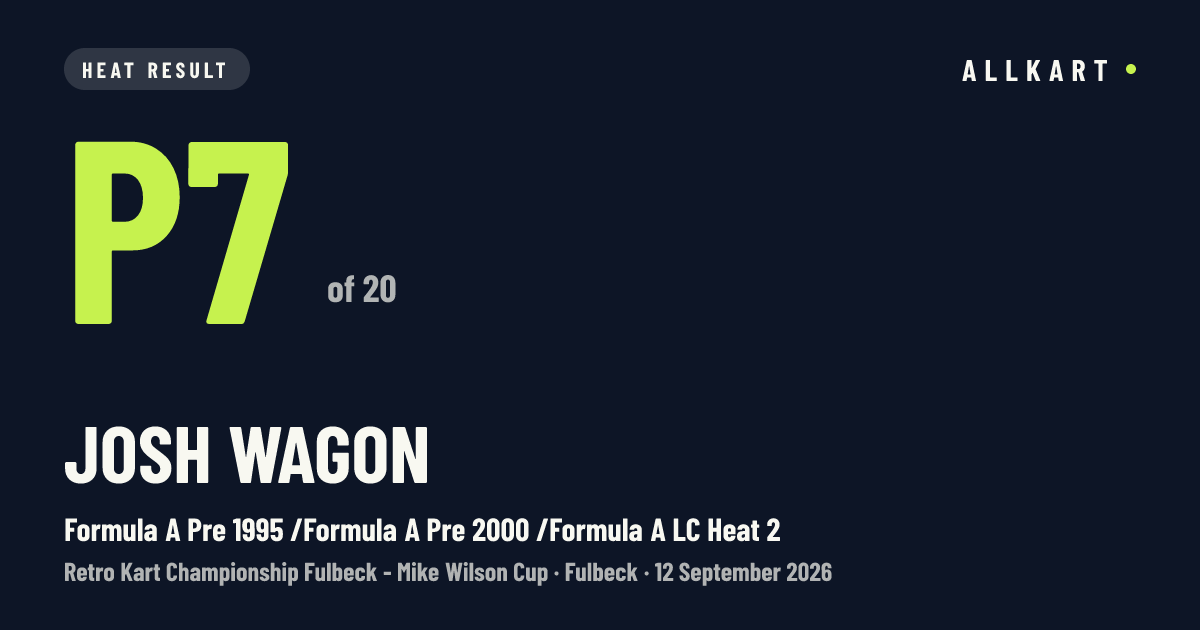 Josh Wagon: P7 of 20 in Formula A Pre 1995 /Formula A Pre 2000 /Formula A LC Heat 2 at Fulbeck