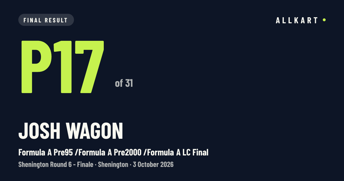 Josh Wagon: P17 of 31 in Formula A Pre95 /Formula A Pre2000 /Formula A LC Final at Shenington