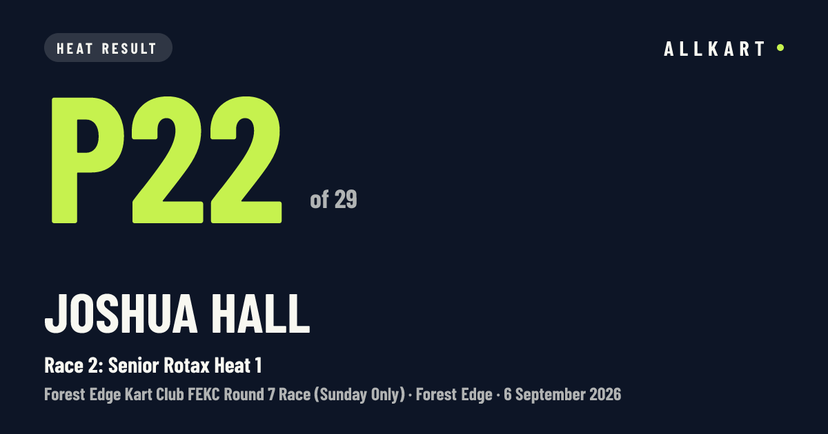 Joshua Hall: P22 of 29 in Race 2: Senior Rotax Heat 1 at Forest Edge