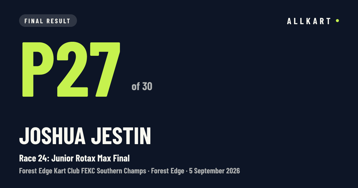 Joshua Jestin: P27 of 30 in Race 24: Junior Rotax Max Final at Forest Edge