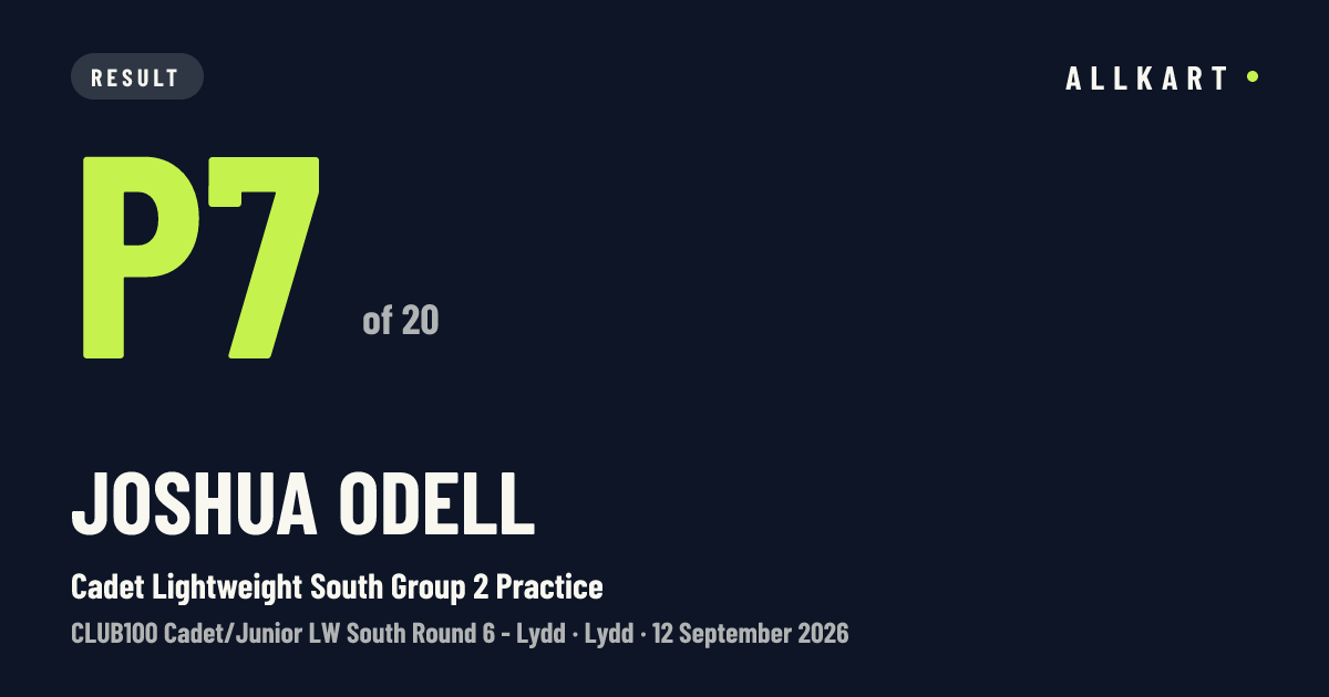 Joshua Odell: P7 of 20 in Cadet Lightweight South Group 2 Practice at Lydd