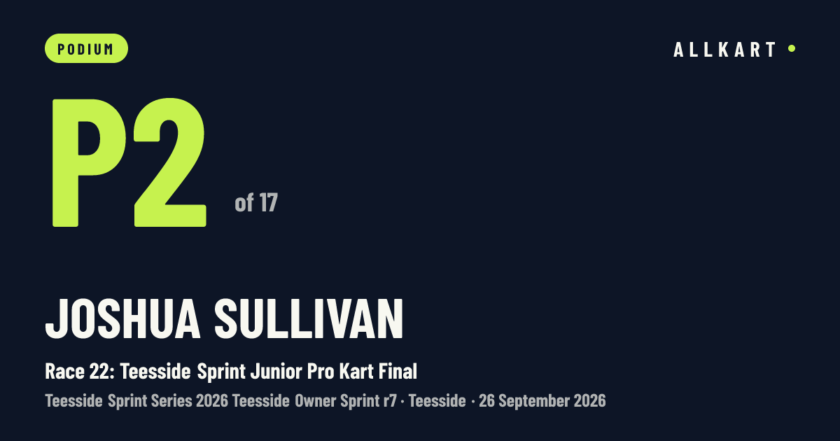 Joshua Sullivan: P2 of 17 in Race 22: Teesside Sprint Junior Pro Kart Final at Teesside