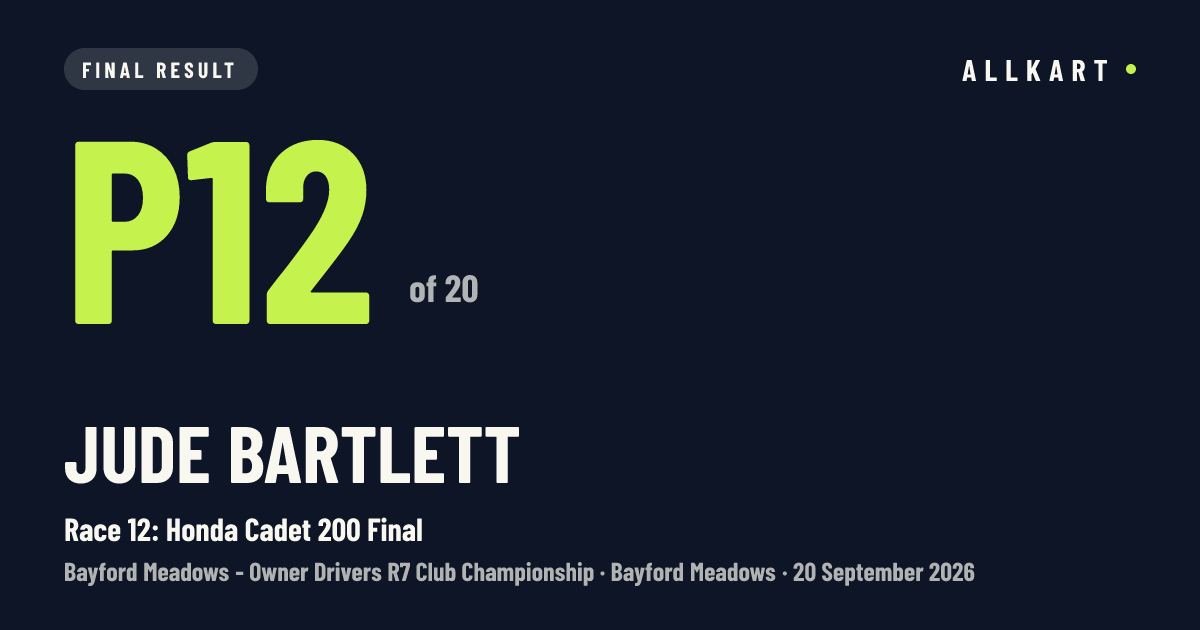Jude Bartlett: P12 of 20 in Race 12: Honda Cadet 200 Final at Bayford Meadows
