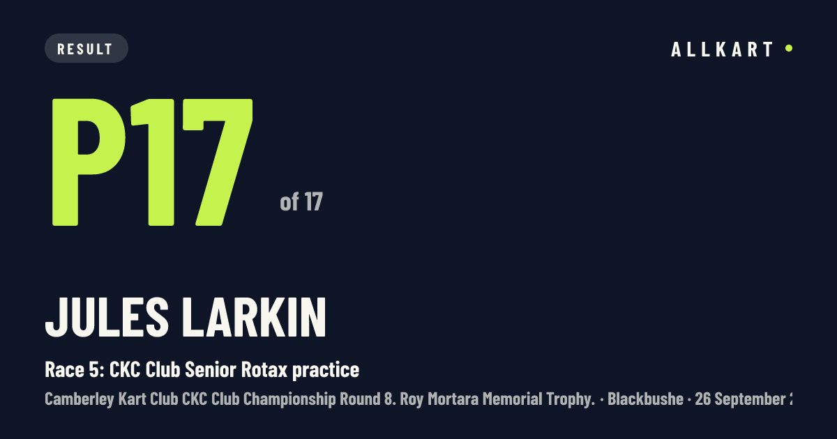 Jules Larkin: P17 of 17 in Race 5: CKC Club Senior Rotax practice at Blackbushe