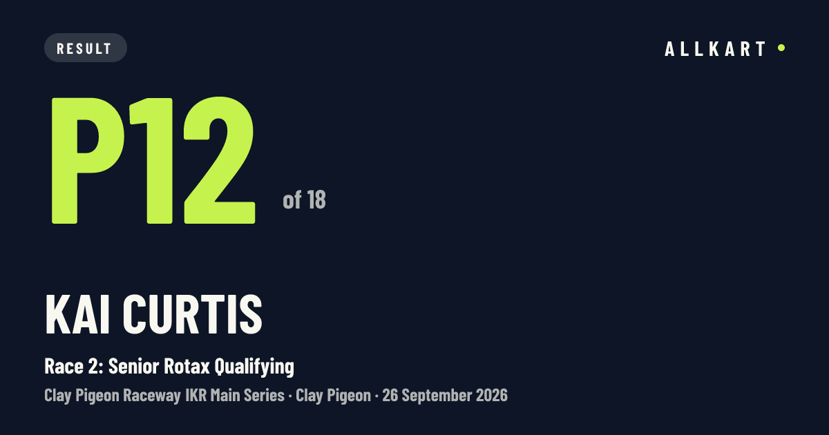 Kai Curtis: P12 of 18 in Race 2: Senior Rotax Qualifying at Clay Pigeon