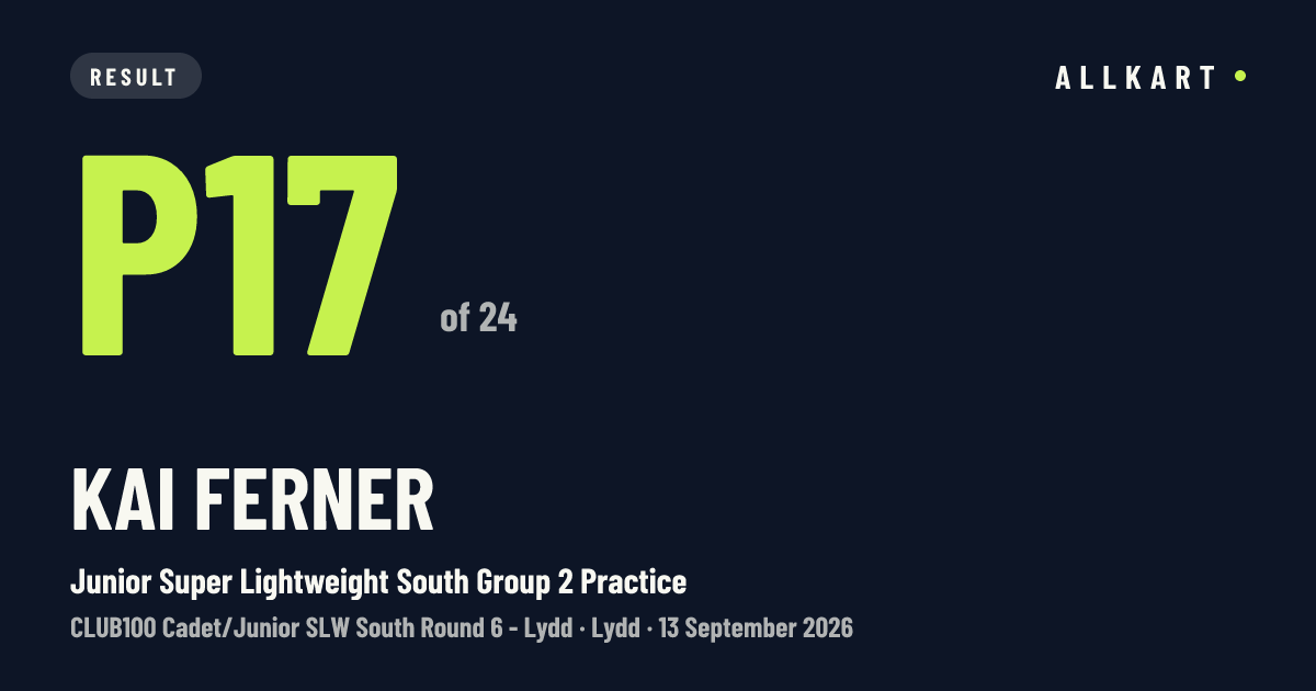 Kai Ferner: P17 of 24 in Junior Super Lightweight South Group 2 Practice at Lydd