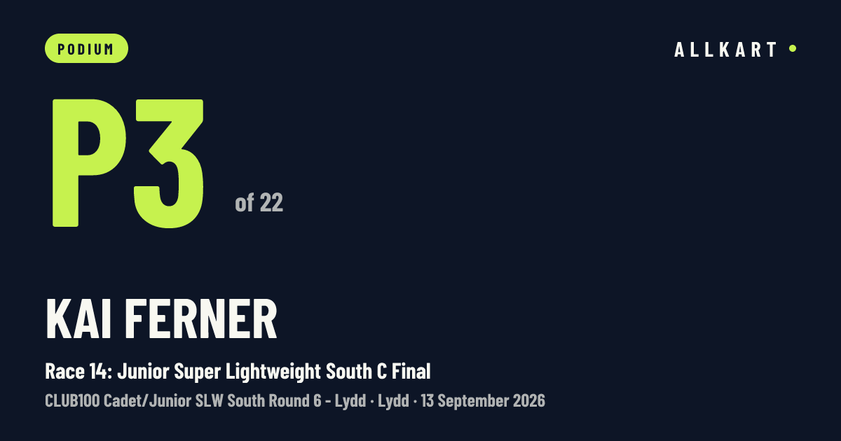 Kai Ferner: P3 of 22 in Race 14: Junior Super Lightweight South C Final at Lydd