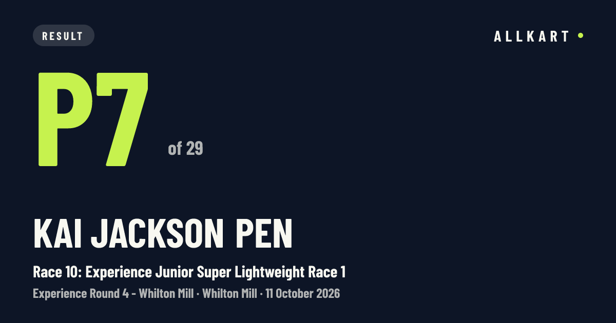 Kai Jackson pen: P7 of 29 in Race 10: Experience Junior Super Lightweight Race 1 at Whilton Mill