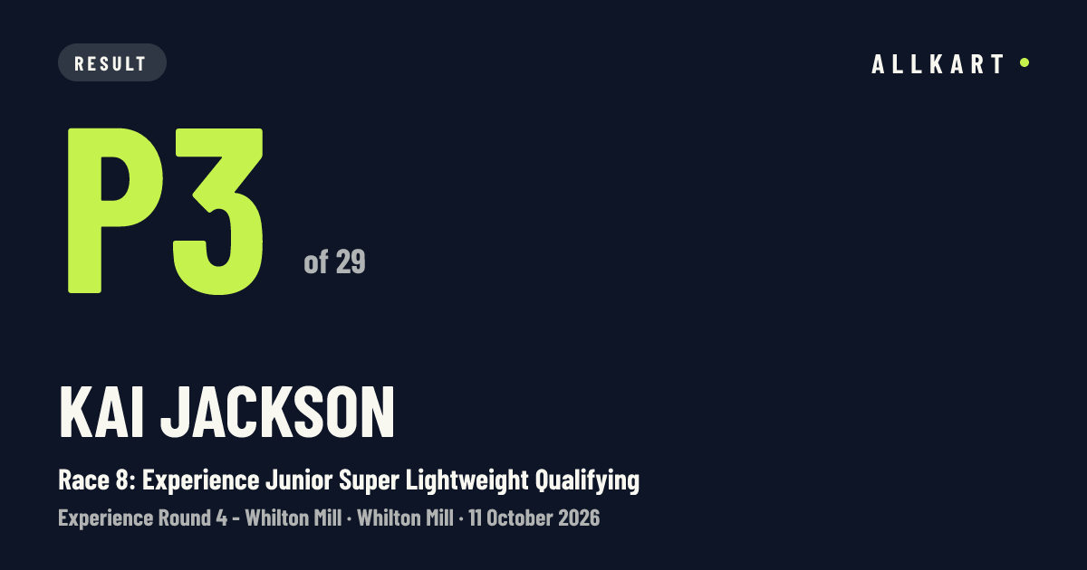 Kai Jackson: P3 of 29 in Race 8: Experience Junior Super Lightweight Qualifying at Whilton Mill