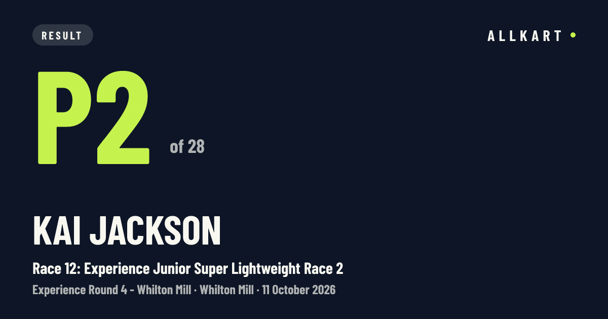 Kai Jackson: P2 of 28 in Race 12: Experience Junior Super Lightweight Race 2 at Whilton Mill