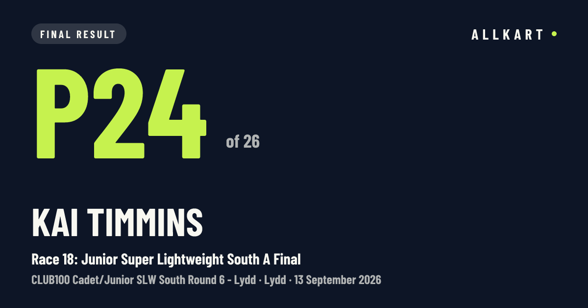Kai Timmins: P24 of 26 in Race 18: Junior Super Lightweight South A Final at Lydd