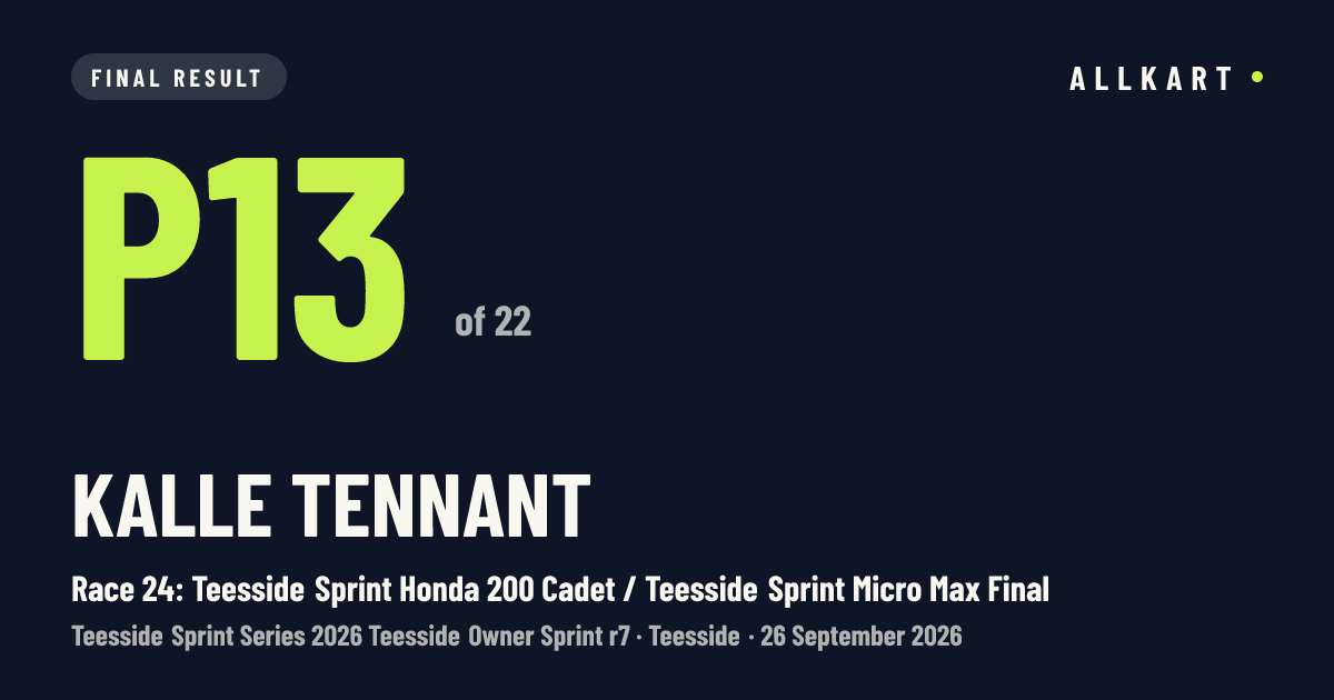 Kalle Tennant: P13 of 22 in Race 24: Teesside Sprint Honda 200 Cadet / Teesside Sprint Micro Max Final at Teesside