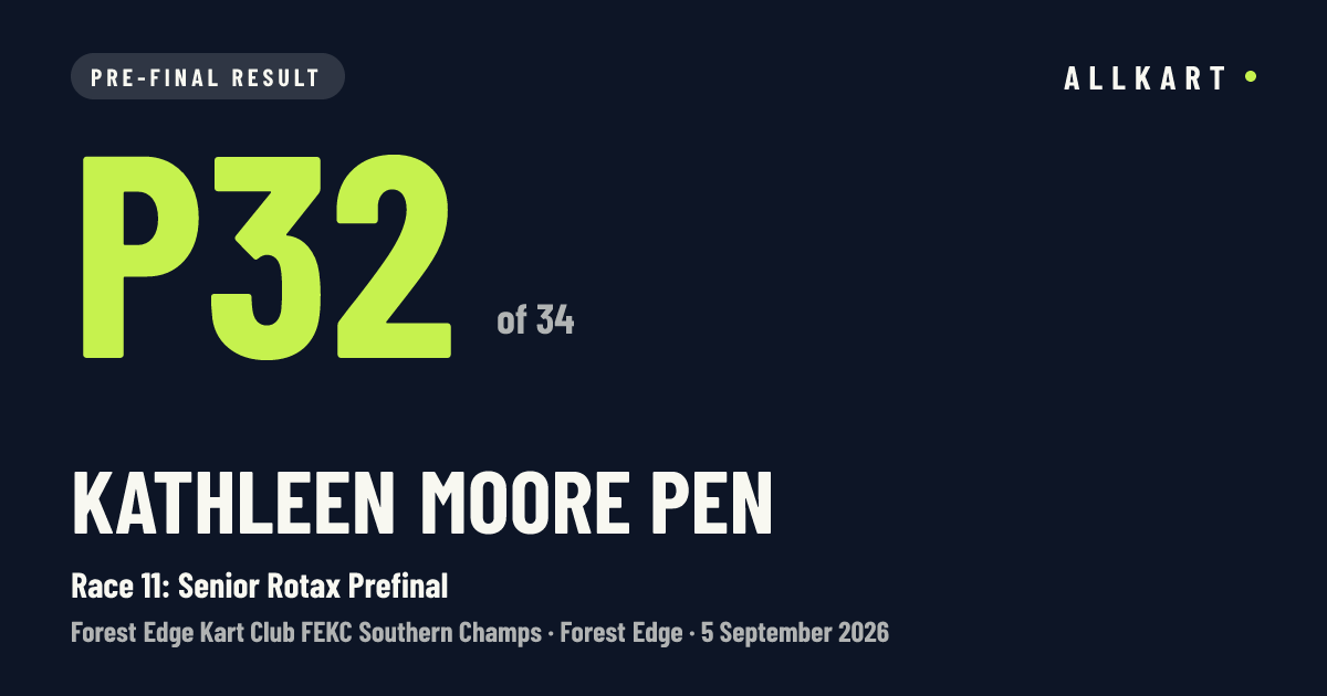 Kathleen Moore pen: P32 of 34 in Race 11: Senior Rotax Prefinal at Forest Edge