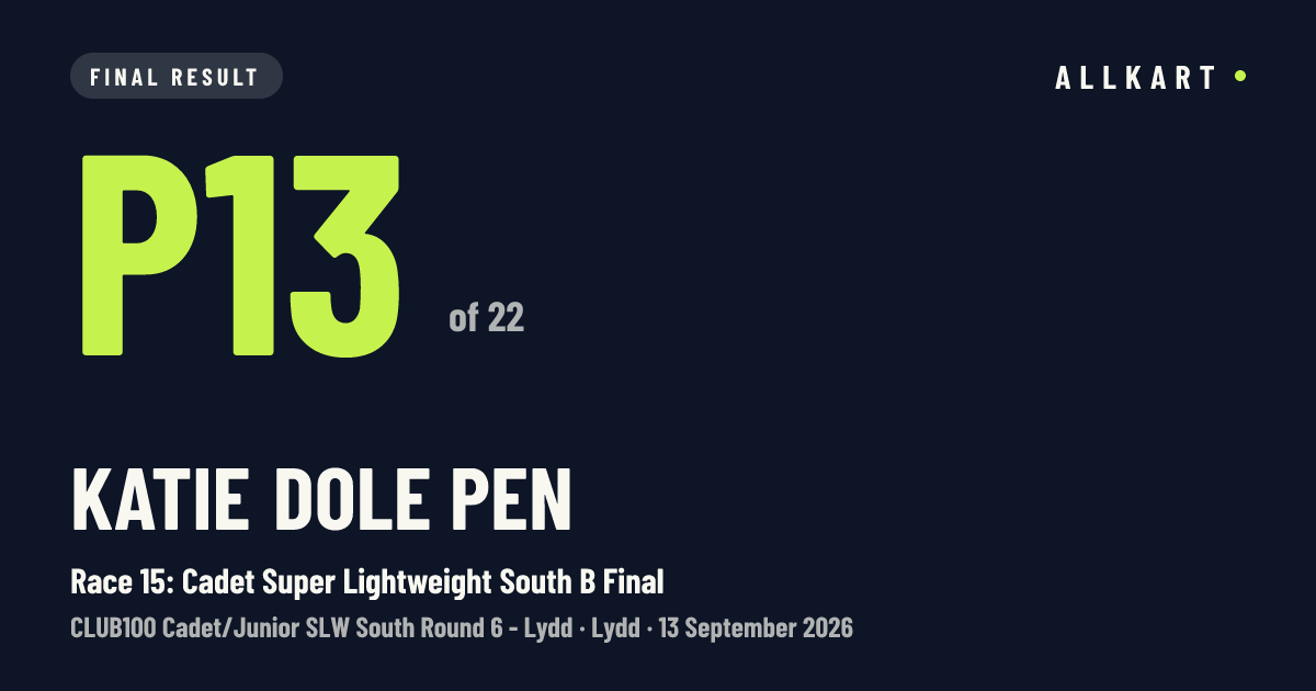 Katie Dole pen: P13 of 22 in Race 15: Cadet Super Lightweight South B Final at Lydd