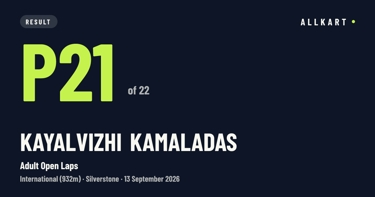 Kayalvizhi Kamaladas: P21 of 22 in Adult Open Laps at Silverstone