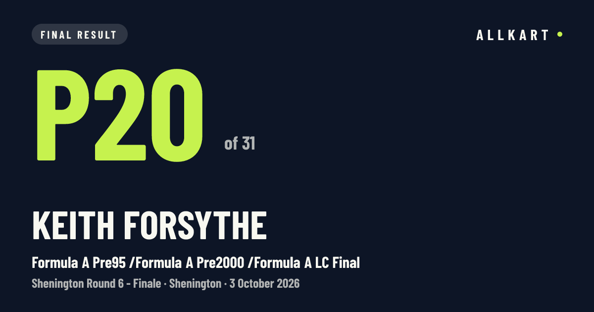 Keith Forsythe: P20 of 31 in Formula A Pre95 /Formula A Pre2000 /Formula A LC Final at Shenington