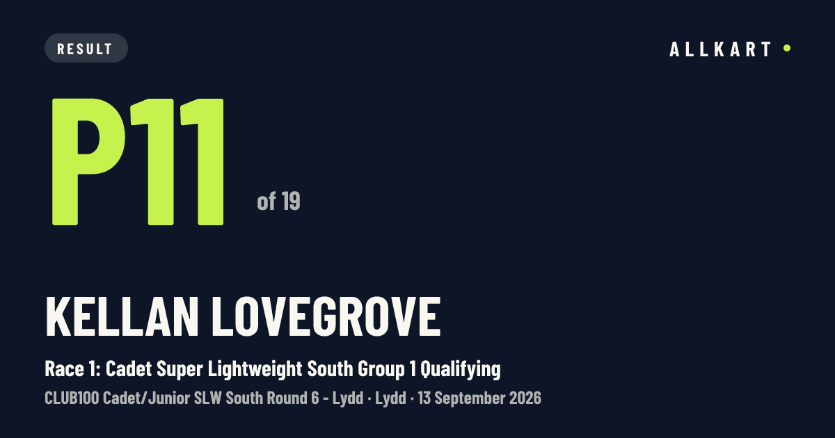 Kellan Lovegrove: P11 of 19 in Race 1: Cadet Super Lightweight South Group 1 Qualifying at Lydd