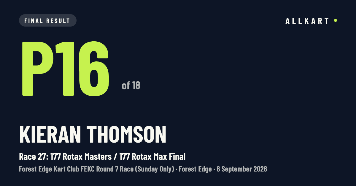 Kieran Thomson: P16 of 18 in Race 27: 177 Rotax Masters / 177 Rotax Max Final at Forest Edge