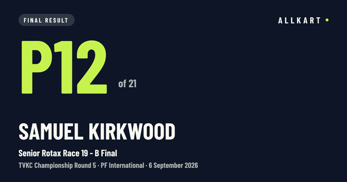 Samuel Kirkwood: P12 of 21 in Senior Rotax Race 19 - B Final at PF International