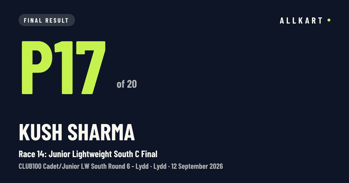 Kush Sharma: P17 of 20 in Race 14: Junior Lightweight South C Final at Lydd
