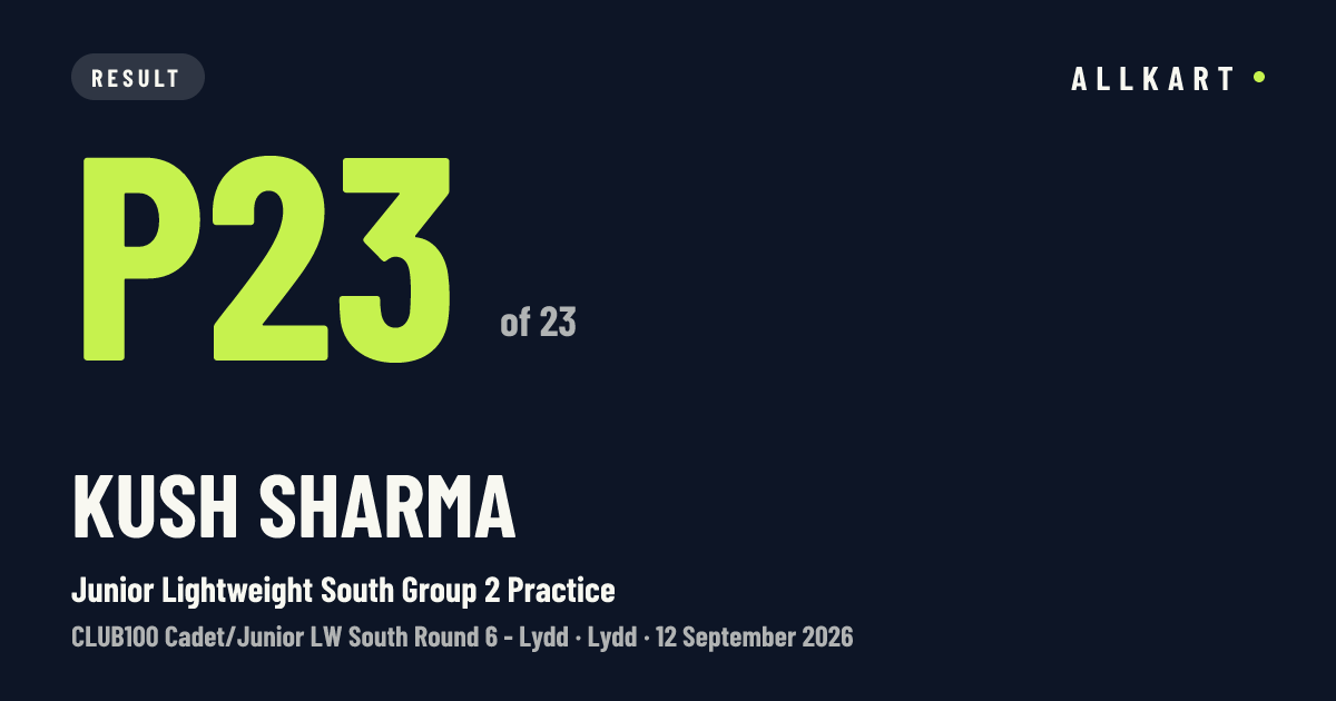 Kush Sharma: P23 of 23 in Junior Lightweight South Group 2 Practice at Lydd