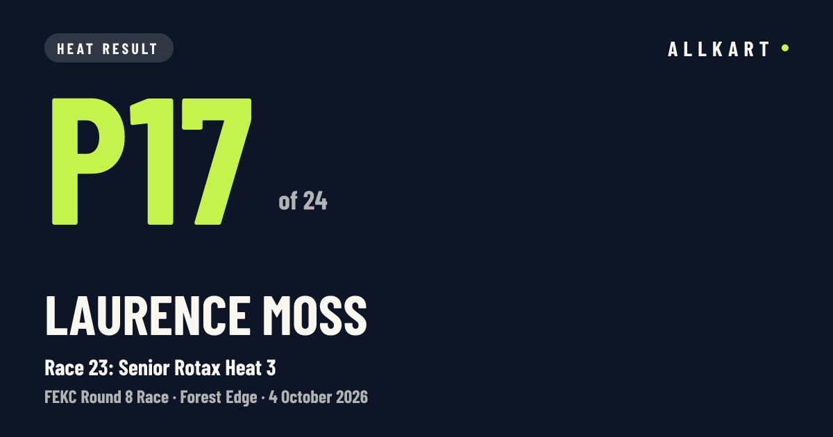 Laurence Moss: P17 of 24 in Race 23: Senior Rotax Heat 3 at Forest Edge