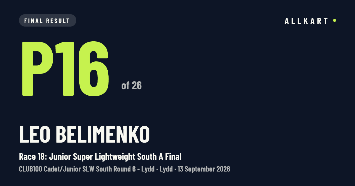Leo Belimenko: P16 of 26 in Race 18: Junior Super Lightweight South A Final at Lydd