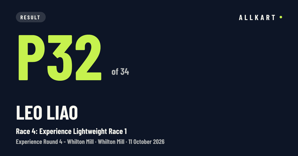 Leo Liao: P32 of 34 in Race 4: Experience Lightweight Race 1 at Whilton Mill