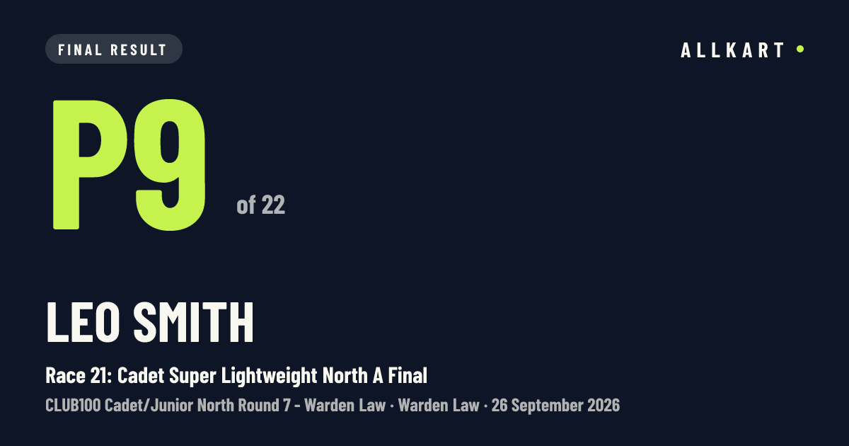 Leo Smith: P9 of 22 in Race 21: Cadet Super Lightweight North A Final at Warden Law