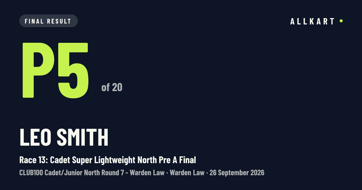 Leo Smith: P5 of 20 in Race 13: Cadet Super Lightweight North Pre A Final at Warden Law