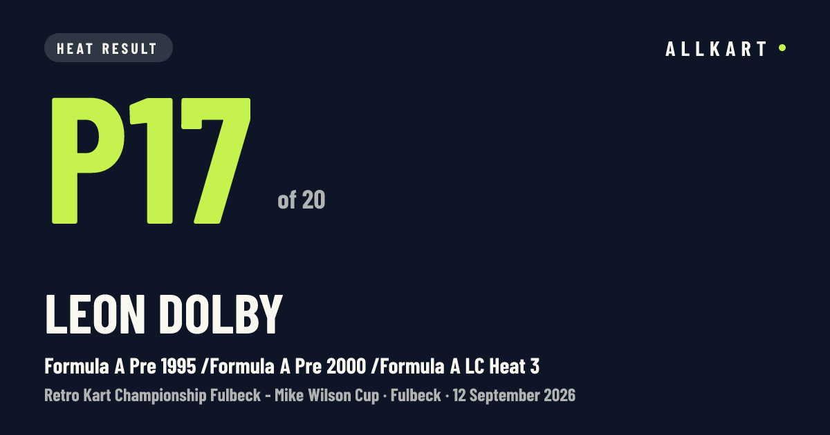 Leon Dolby: P17 of 20 in Formula A Pre 1995 /Formula A Pre 2000 /Formula A LC Heat 3 at Fulbeck