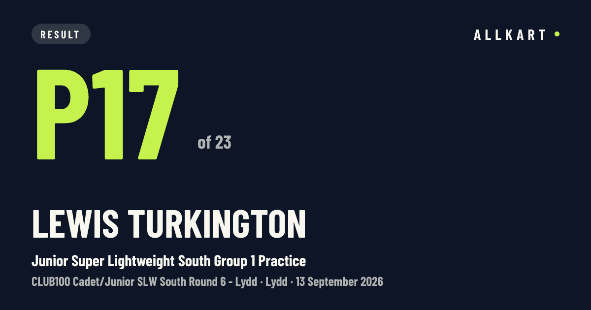 Lewis Turkington: P17 of 23 in Junior Super Lightweight South Group 1 Practice at Lydd