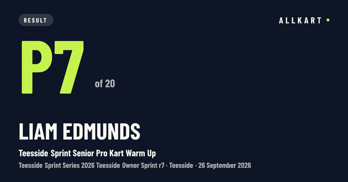 Liam Edmunds: P7 of 20 in Teesside Sprint Senior Pro Kart Warm Up at Teesside