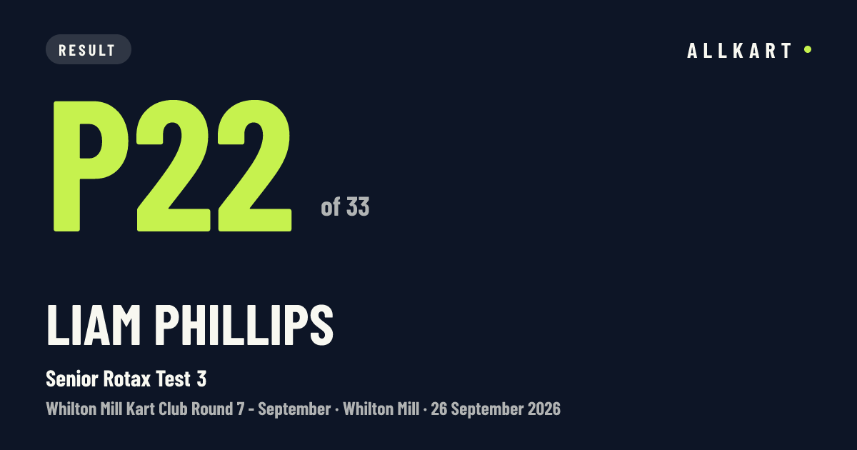 Liam PHILLIPS: P22 of 33 in Senior Rotax Test 3 at Whilton Mill
