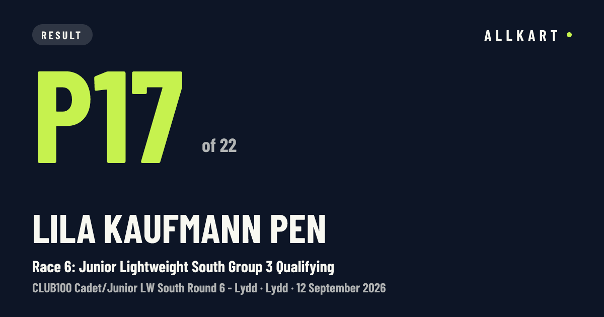 Lila Kaufmann pen: P17 of 22 in Race 6: Junior Lightweight South Group 3 Qualifying at Lydd