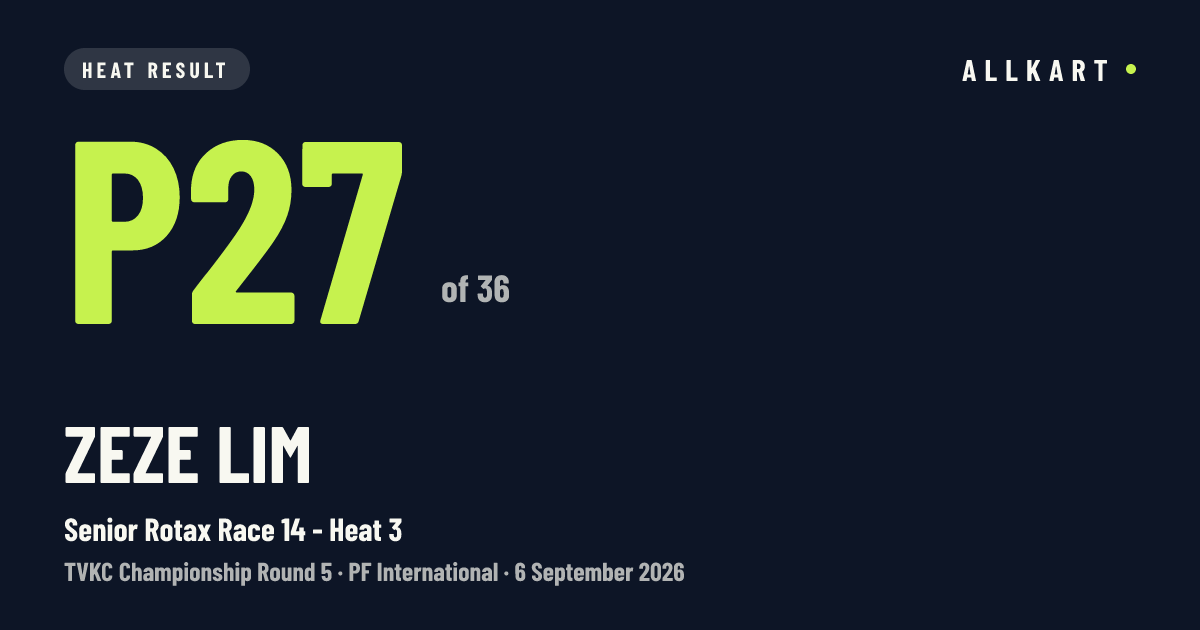 Zeze Lim: P27 of 36 in Senior Rotax Race 14 - Heat 3 at PF International